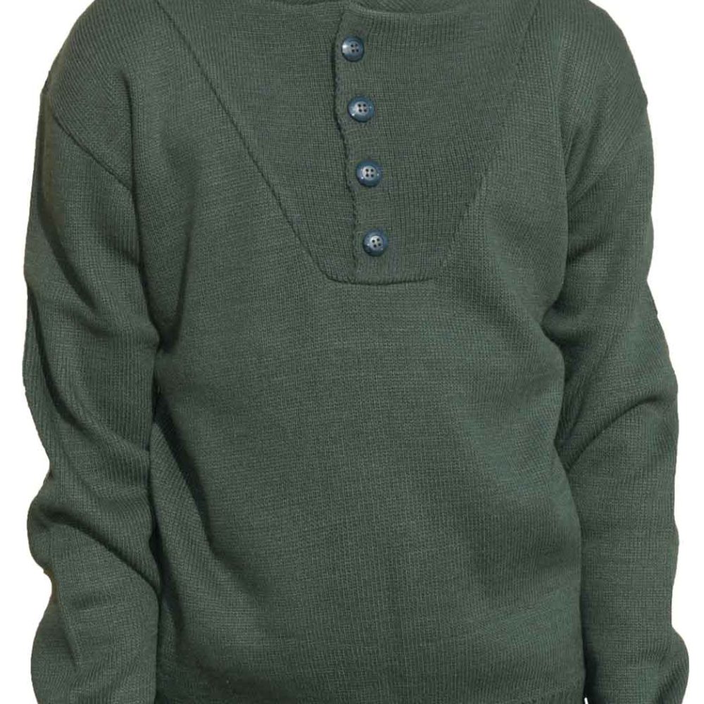 Χακί Ακρυλικό Πουλόβερ με Κουμπιά και Ψηλό Γιακά